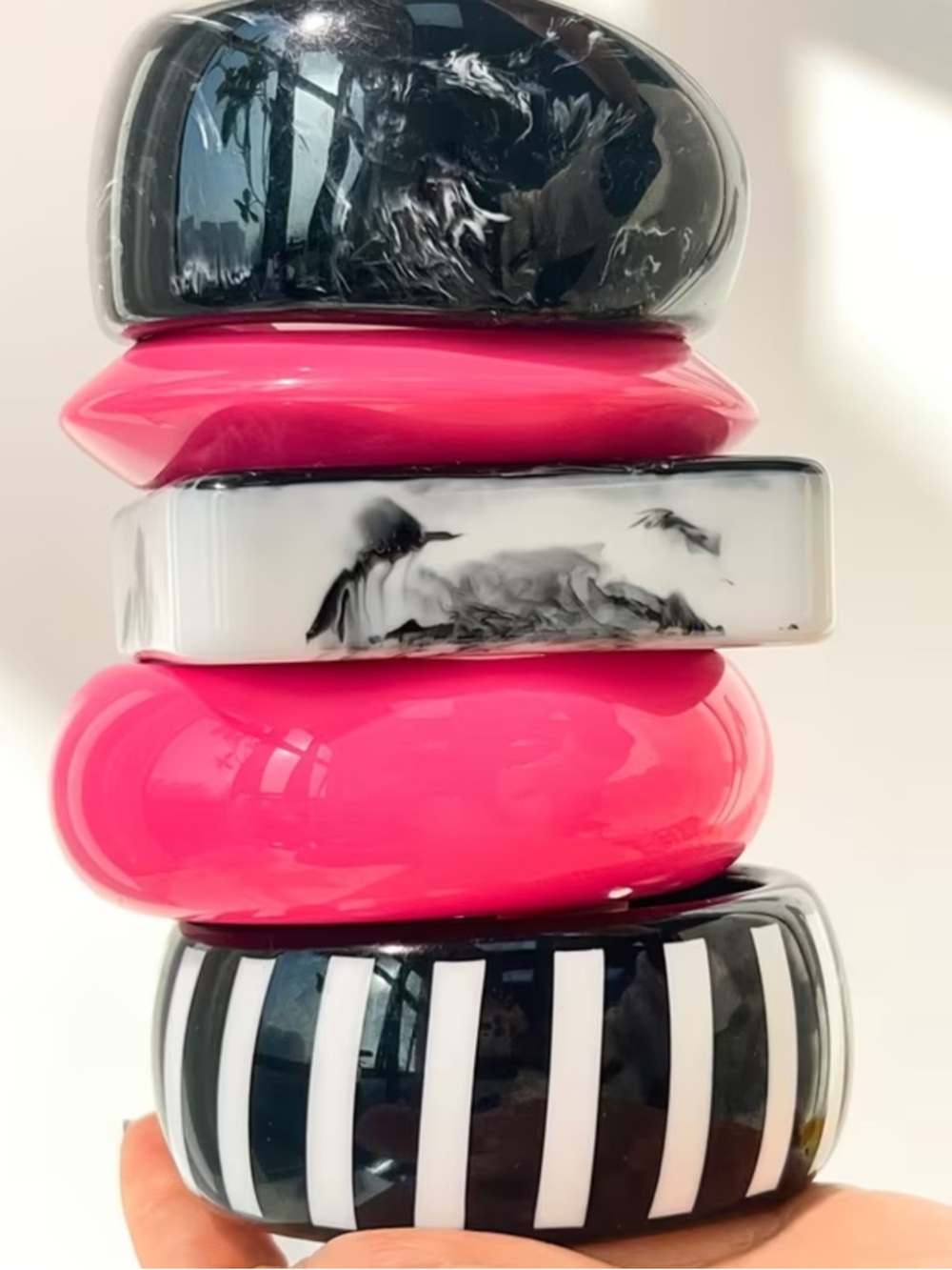 Black & White retro Striped train Bangle Bracelet new (bottom one in pic)